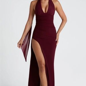 Elegant Burgundy Halter Dress